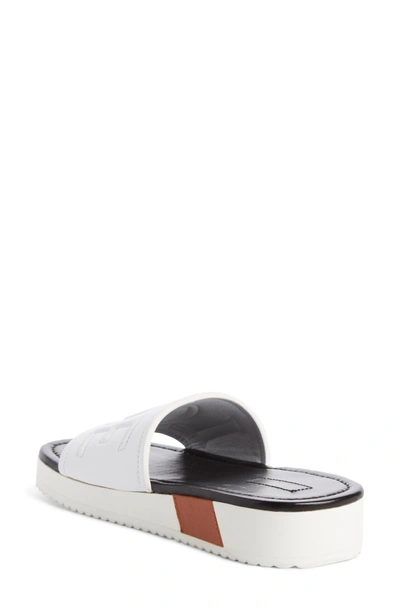 Shop Loewe Logo Slide Sandal In White/ Tan