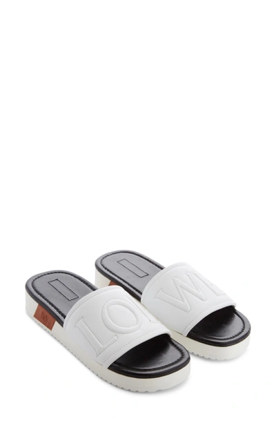 Shop Loewe Logo Slide Sandal In White/ Tan