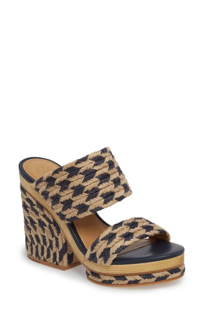 Shop Tory Burch Lola Woven Platform Sandal In Perfect Navy/ Perfect Ivory