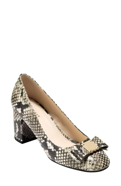 Shop Cole Haan Tali Bow Pump In Beige Snake Print Leather