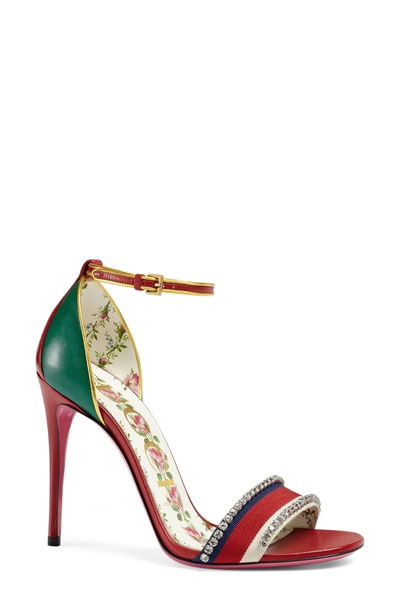 Shop Gucci Ilse Crystal Embellished Ankle Strap Sandal In Red Multi
