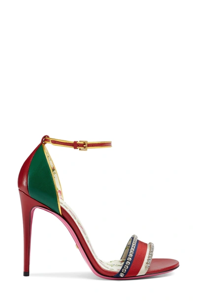 Shop Gucci Ilse Crystal Embellished Ankle Strap Sandal In Red Multi