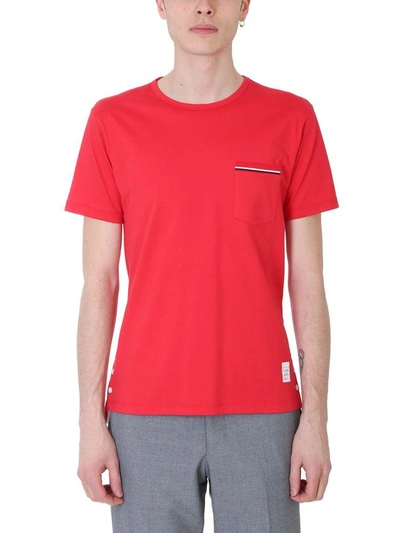 Shop Thom Browne Pocket Tee Red Cotton T-shirt
