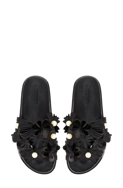 Shop Mercedes Castillo Alyse Flowered Slide Sandal In Black