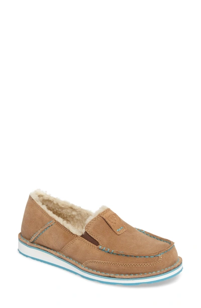 Shop Ariat Cruiser Slip-on Loafer With Faux Shearling Lining In Fleece Dirty Taupe Suede