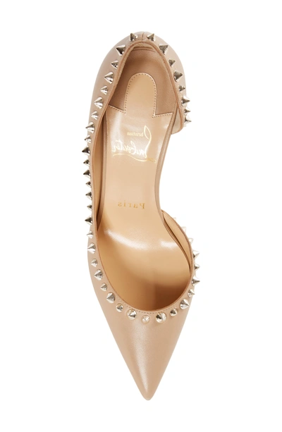 Shop Christian Louboutin Irishell Studded Half D'orsay Pump In Nude/ White Gold