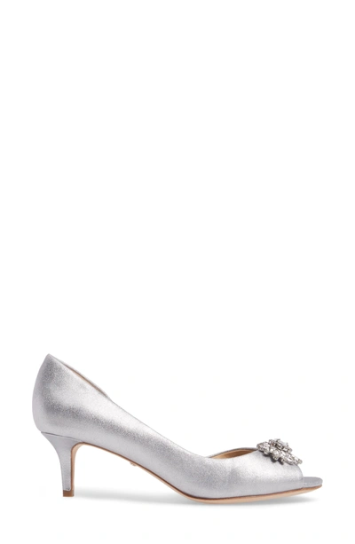 Shop Badgley Mischka Macie Peep Toe D-orsay Pump In Silver Metallic Suede