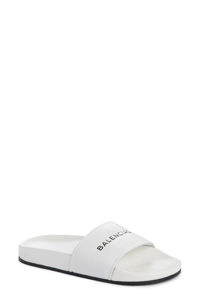 Shop Balenciaga Logo Slide Sandal In White