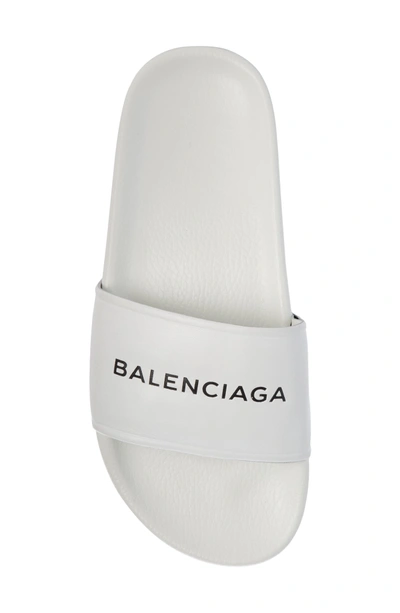 Shop Balenciaga Logo Slide Sandal In White