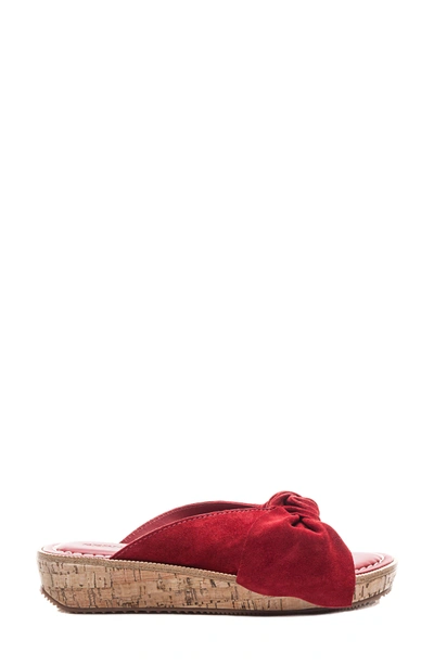 Bernardo Women s Suede Bow Platform Slide Sandals In Red Leather