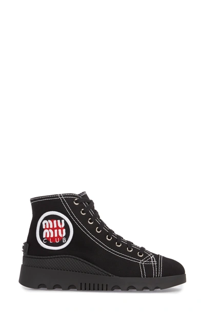 Shop Miu Miu Logo High Top Sneaker In Black