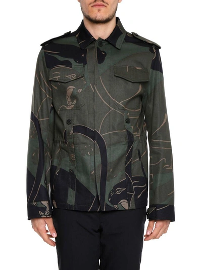 Shop Valentino Panther Print Jacket In Pantera Army|verde