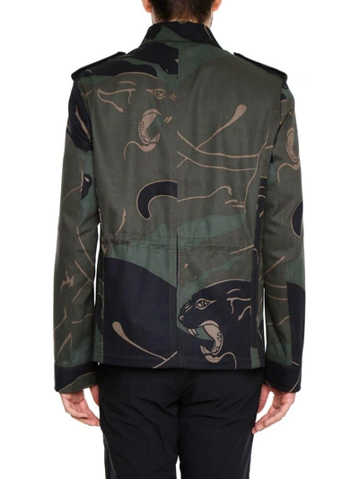 Shop Valentino Panther Print Jacket In Pantera Army|verde