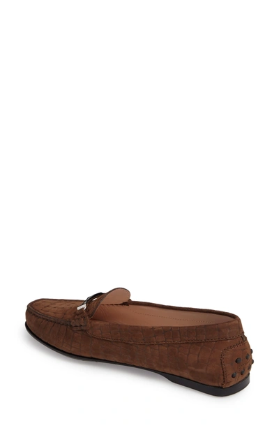 Shop Tod's Tods Croc Embossed Double T Loafer In Dark Brown