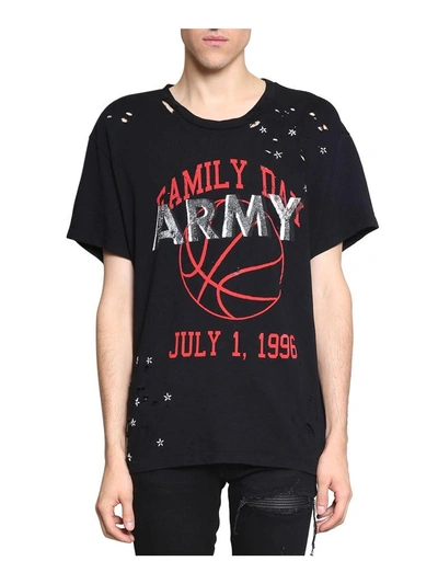 Shop Amiri Vintage Army Distressed Cotton T-shirt In Nero