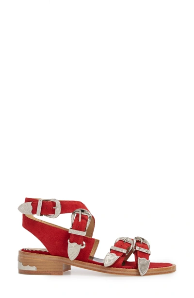 Shop Toga Western Suede Strappy Sandal In Red Suede