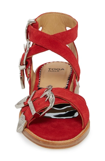 Shop Toga Western Suede Strappy Sandal In Red Suede