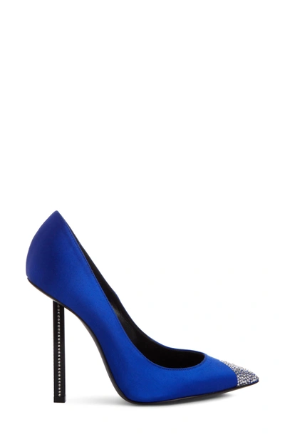 Shop Saint Laurent Tower Crystal Pointy Toe Pump In Blue