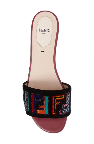 Shop Fendi Logo Slide Sandal In Black