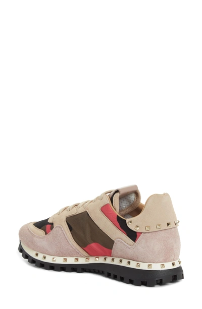Shop Valentino Rockstud Sneaker In Pink/ Army Green