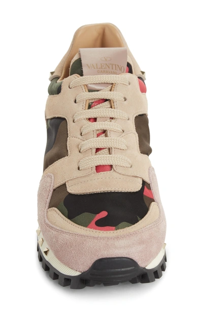Shop Valentino Rockstud Sneaker In Pink/ Army Green