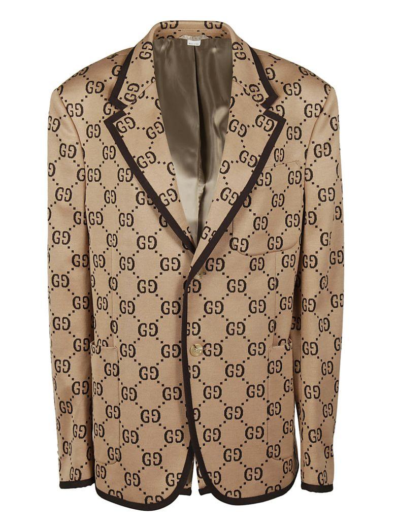 Gucci Camel Cotton-jacquard Blazer In Neutrals | ModeSens