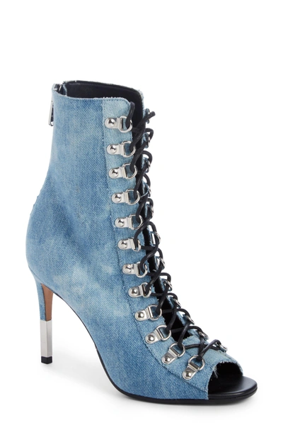 Shop Balmain Club Peep Toe Bootie In Denim