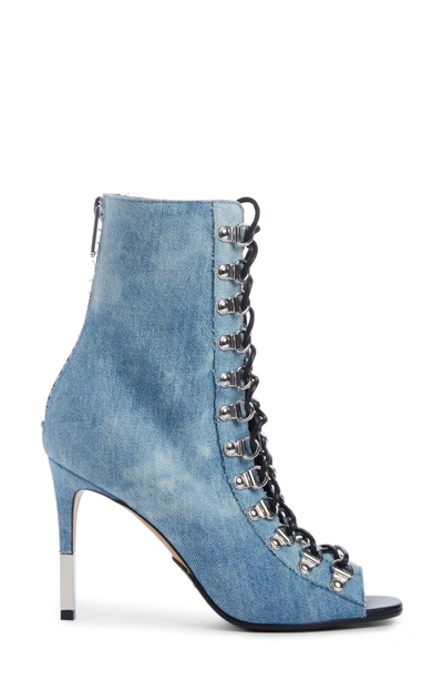 Shop Balmain Club Peep Toe Bootie In Denim