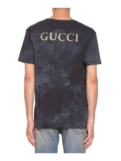 Shop Gucci Ac/dc Print Tie-dye Cotton T-shirt In Nero