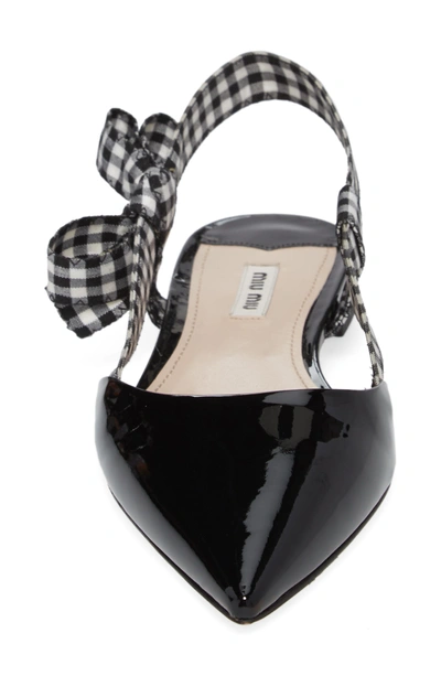 Shop Miu Miu Slingback Bow Pointy Toe Flat In Black