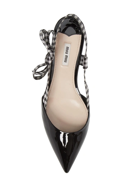 Shop Miu Miu Slingback Bow Pointy Toe Flat In Black