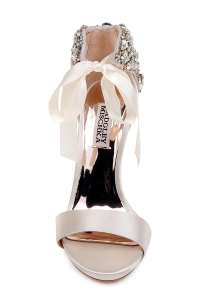 Shop Badgley Mischka Hilda Crystal Embellished Sandal In Ivory Satin