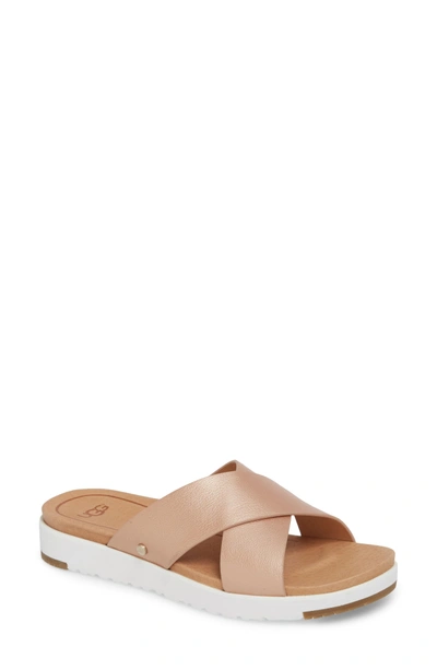 Shop Ugg Kari Slide Sandal In Rose Gold Leather