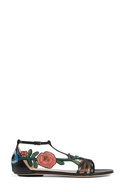 Shop Gucci Ophelia Flower Sandal In Black Leather