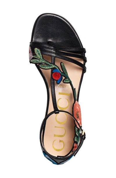 Shop Gucci Ophelia Flower Sandal In Black Leather