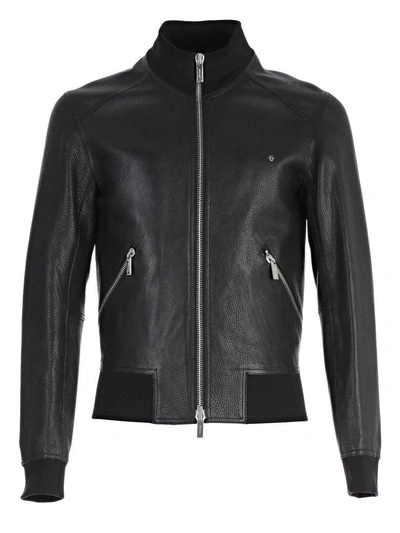 Shop Dior Leather Jacket In Black