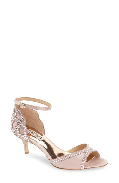 Shop Badgley Mischka 'gillian' Crystal Embellished D'orsay Sandal In Blush Satin