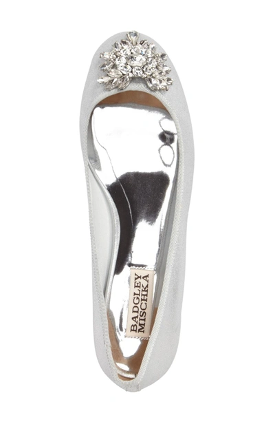 Shop Badgley Mischka Bianca Embellished Ballet Flat In Silver Metallic Suede