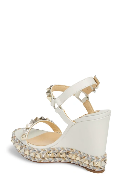 Shop Christian Louboutin Pyraclou Wedge Sandal In Latte White