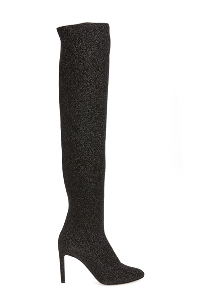 Shop Giuseppe Zanotti Glitter Stretch Over The Knee Boot In Black