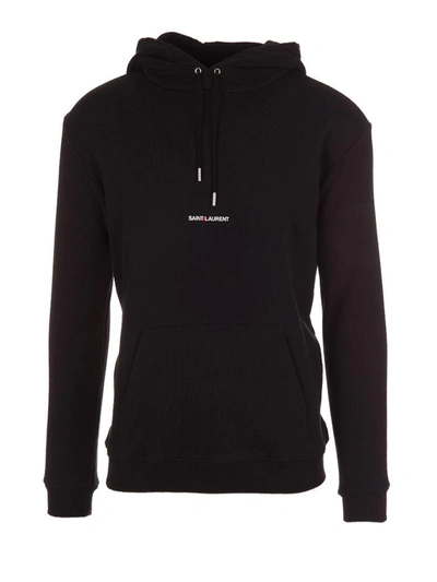Saint Laurent Black Rive Gauche Logo Hoodie In Nero