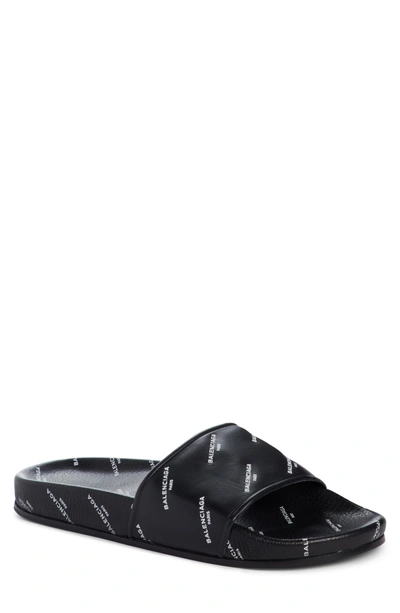 Shop Balenciaga Logo Print Slide Sandal In Black