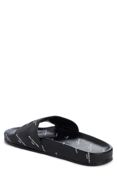Shop Balenciaga Logo Print Slide Sandal In Black