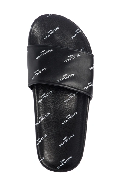 Shop Balenciaga Logo Print Slide Sandal In Black