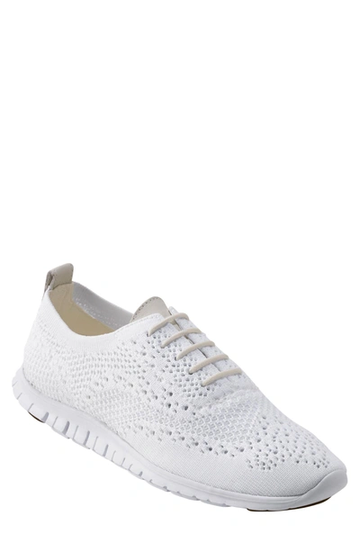 Shop Cole Haan Zer?grand Stitchlite Wingtop Oxford In Optic White Knit