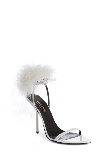 Shop Saint Laurent Inez Embellished Ankle Strap Sandals In White
