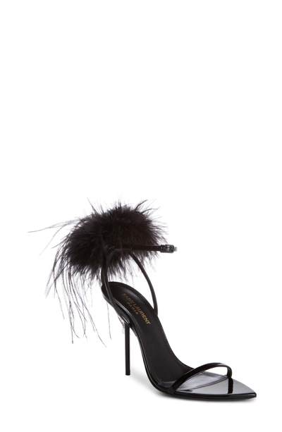 Shop Saint Laurent Inez Embellished Ankle Strap Sandals In Black