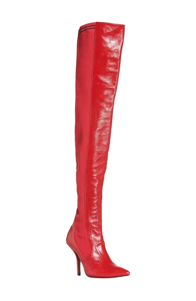 Shop Fendi Rockoko Over The Knee Boot In Cherry Leather