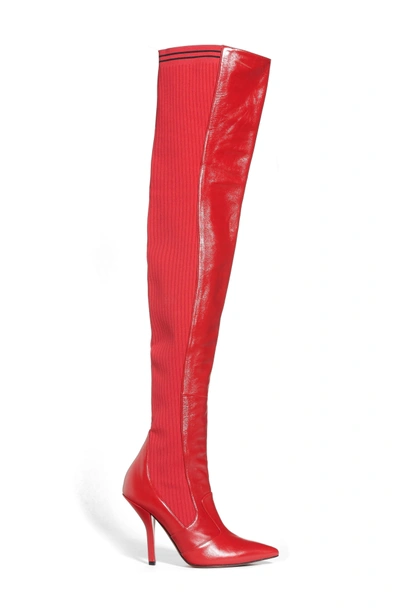 Shop Fendi Rockoko Over The Knee Boot In Cherry Leather