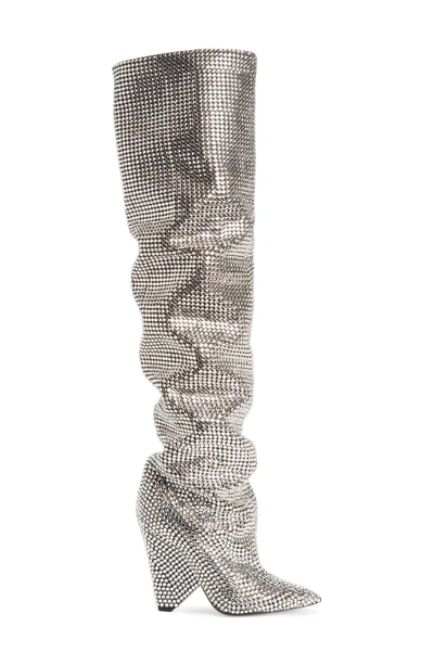 Shop Saint Laurent Niki Crystal Embellished Boot In Crystal Silver